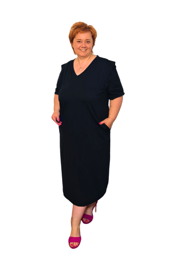 Bavlnené plus size šaty s mašľou vzadu - čierne